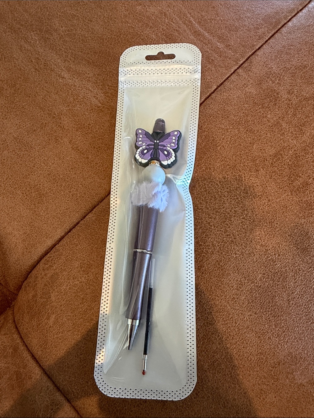 Purple Butterfly Charm Kids Pen with Brush Tip
